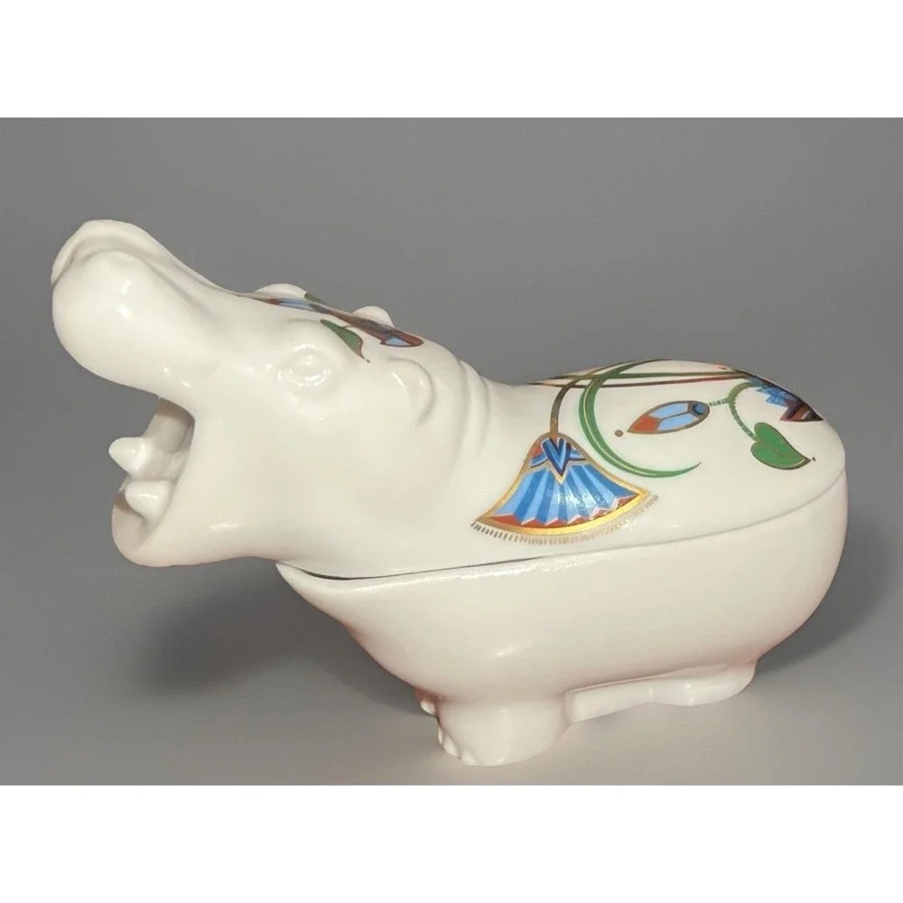 VTG Elizabeth Arden The Pharaohs 1982 Hippo Ceramic Art Deco Trinket Dish 5x2